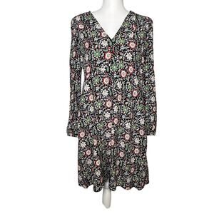 Boden women's enchanting twig floral v-neck tea mini long sleeve dress size 8R